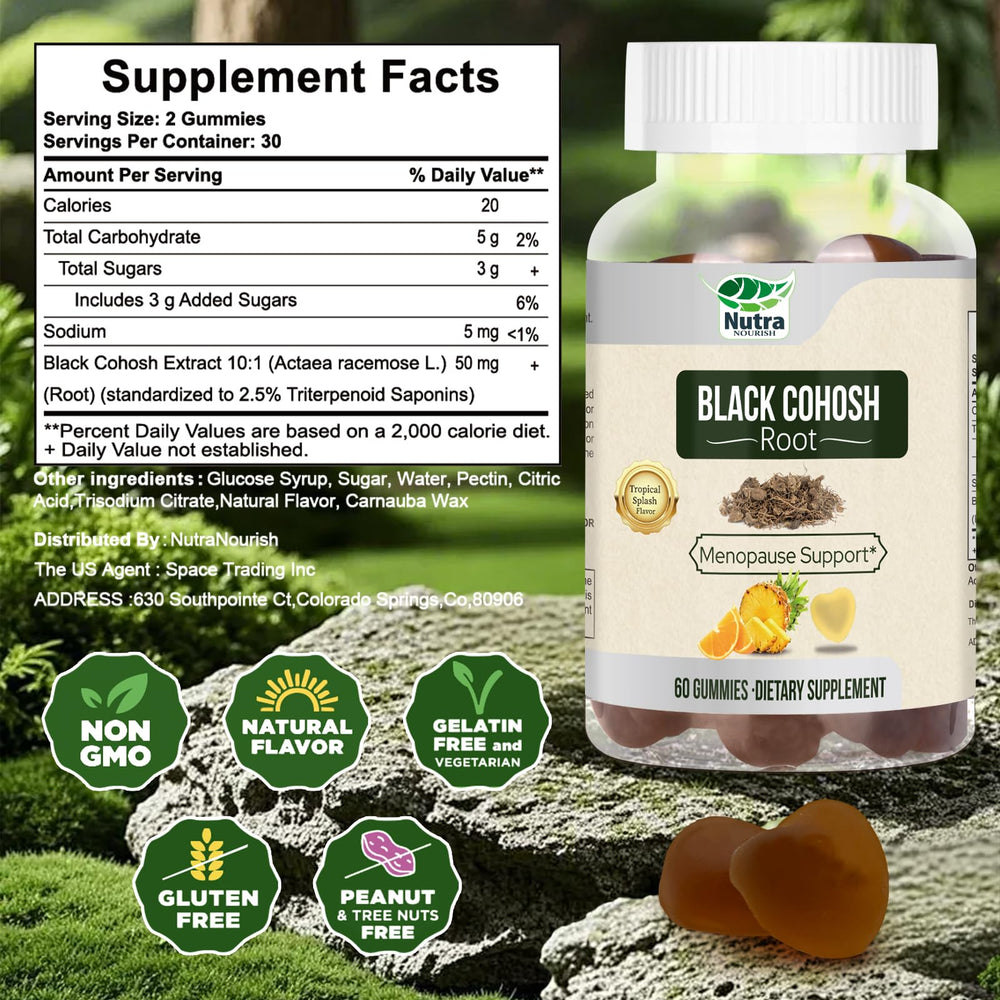 NutraNourish Black Cohosh Gummies packaging highlights organic ingredients