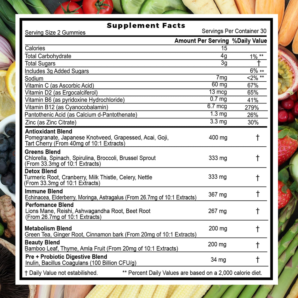 NutraPath fruit and veggie gummies serving on hand.
