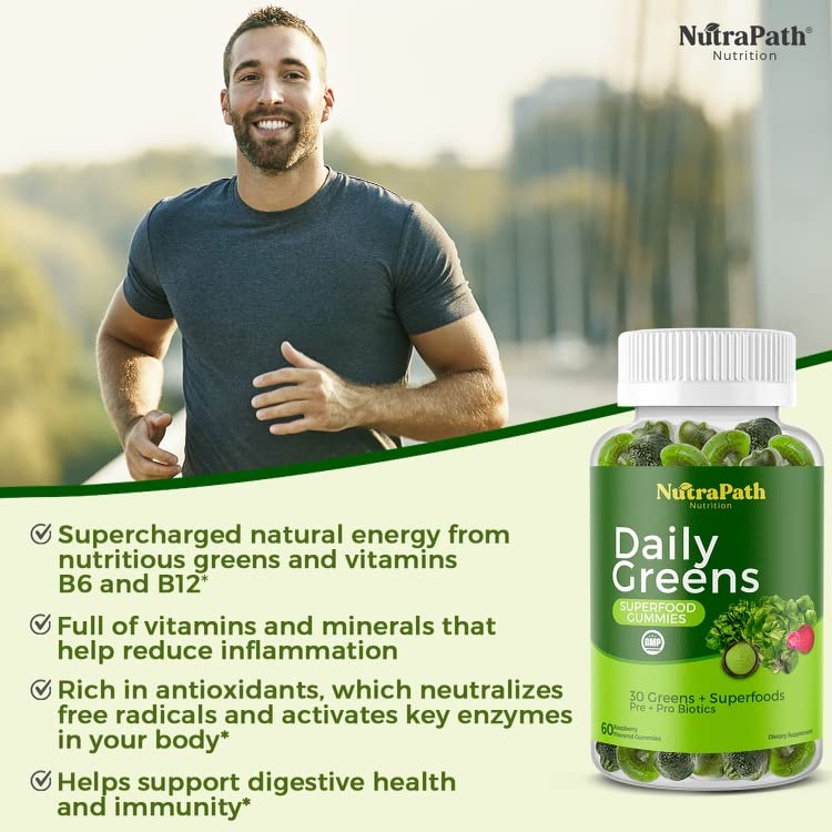 NutraPath SuperGreens on-the-go bottle, travel-friendly daily support.
