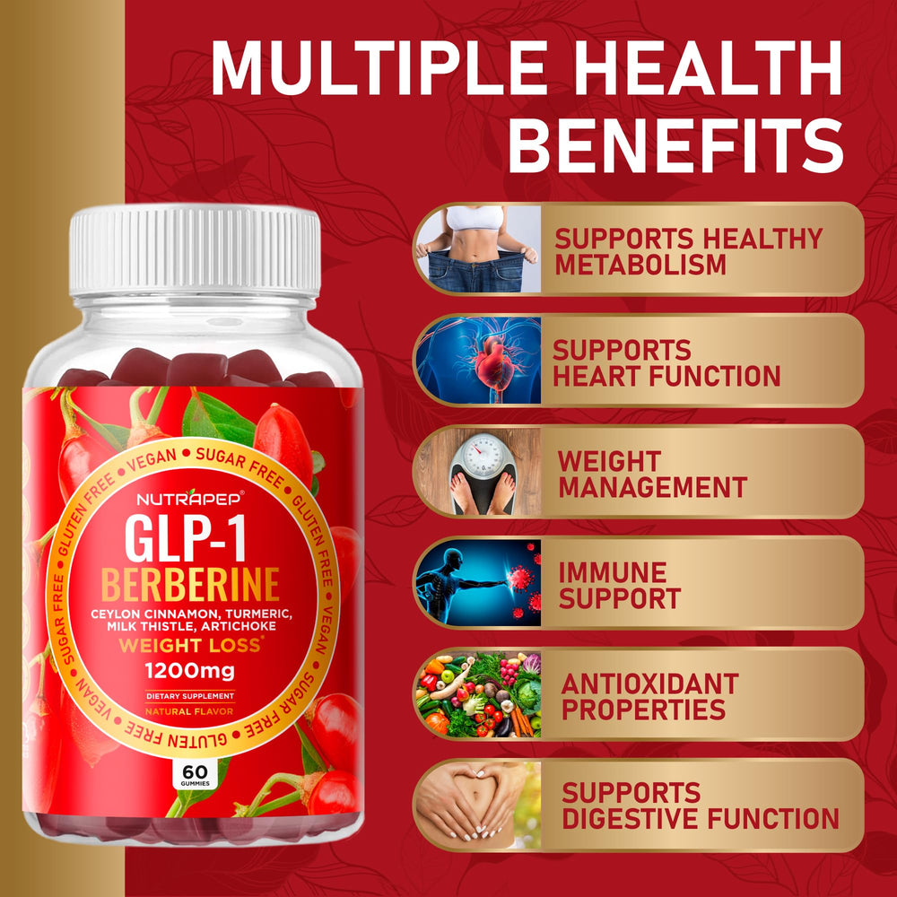 NutraPep Berberine gummies bottle back shows ingredients and sugar-free labeling.