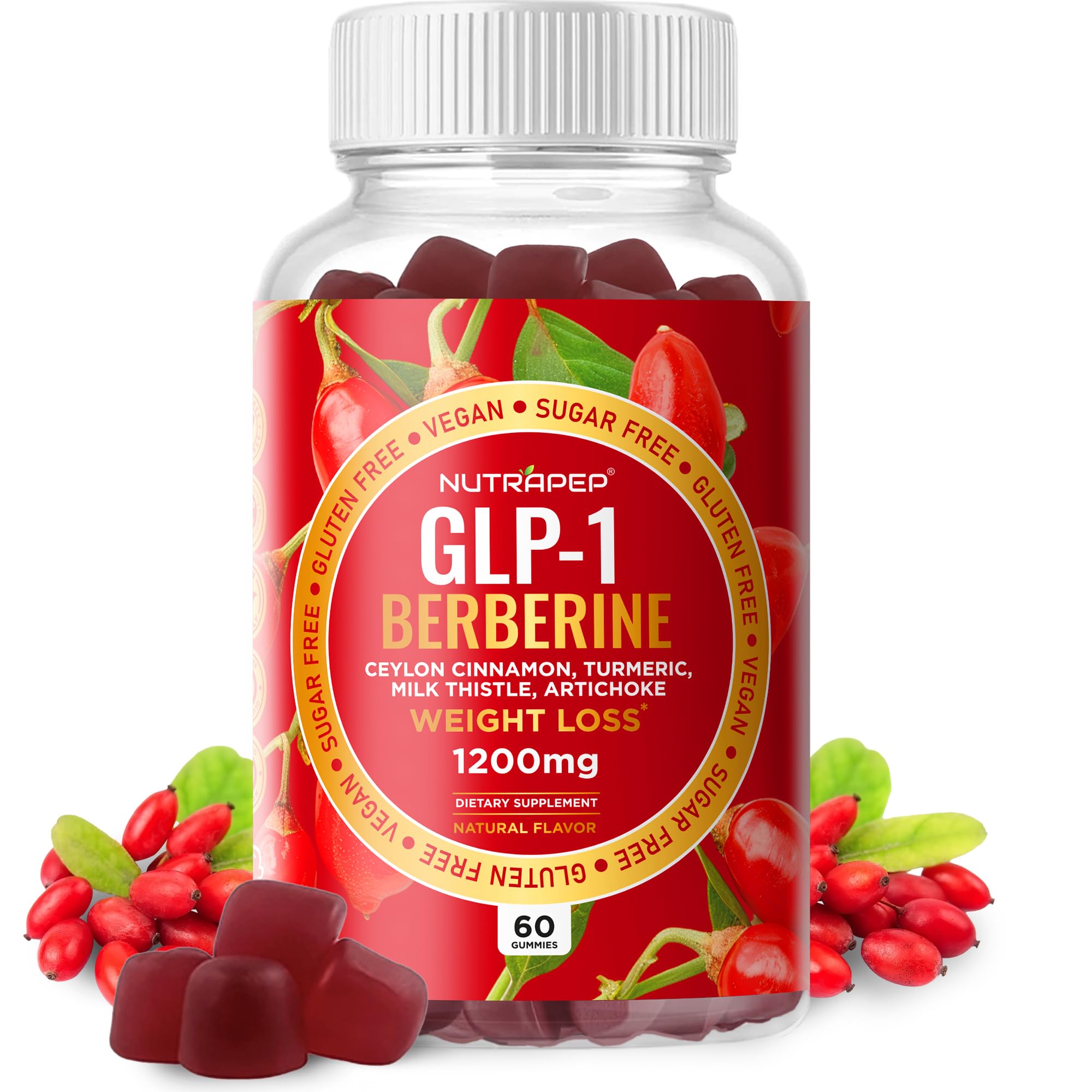 NutraPep Berberine gummies bottle front highlights GLP-1 support.
