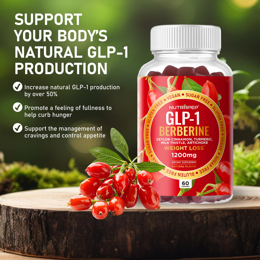 NutraPep Berberine gummies gluten-free symbol on packaging.