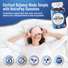 Close-up of NutraPep Cortisol Gummies showing mixed berry texture for daily intake.