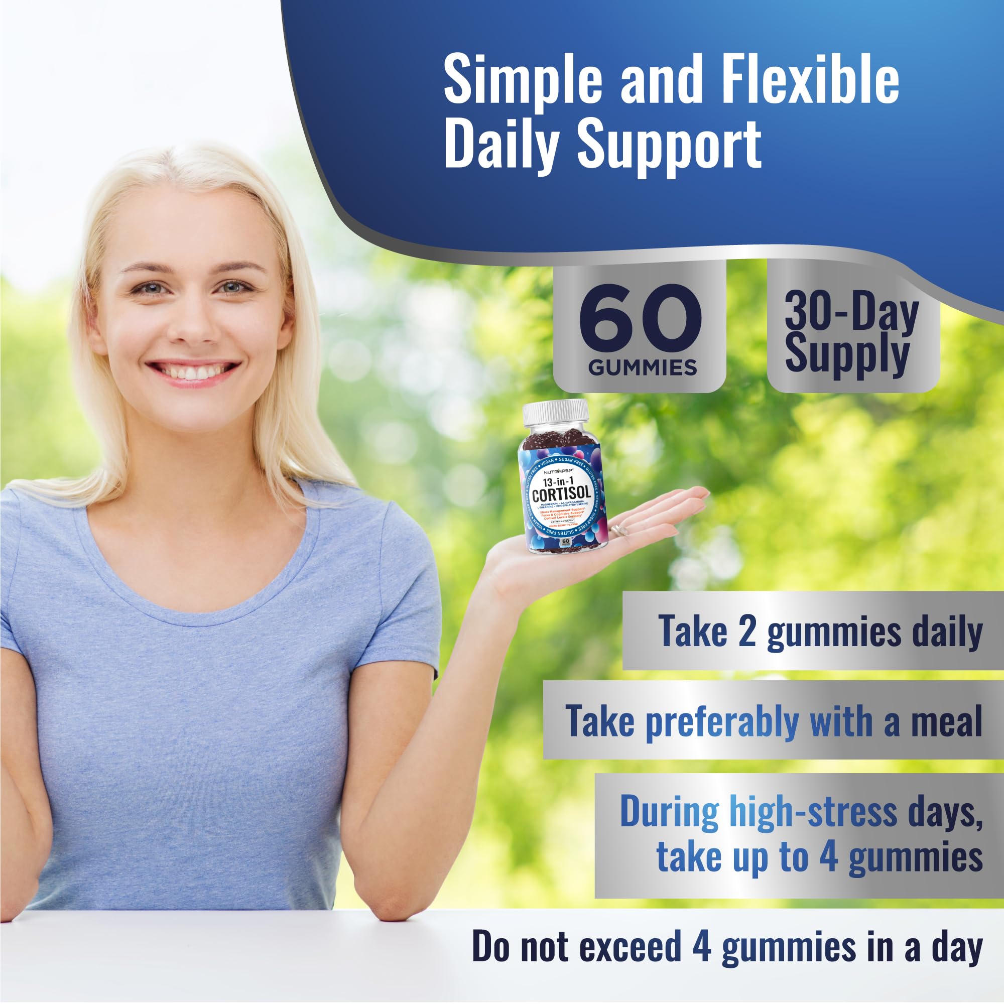 A person taking NutraPep Cortisol Gummies as part of morning routine for focus.