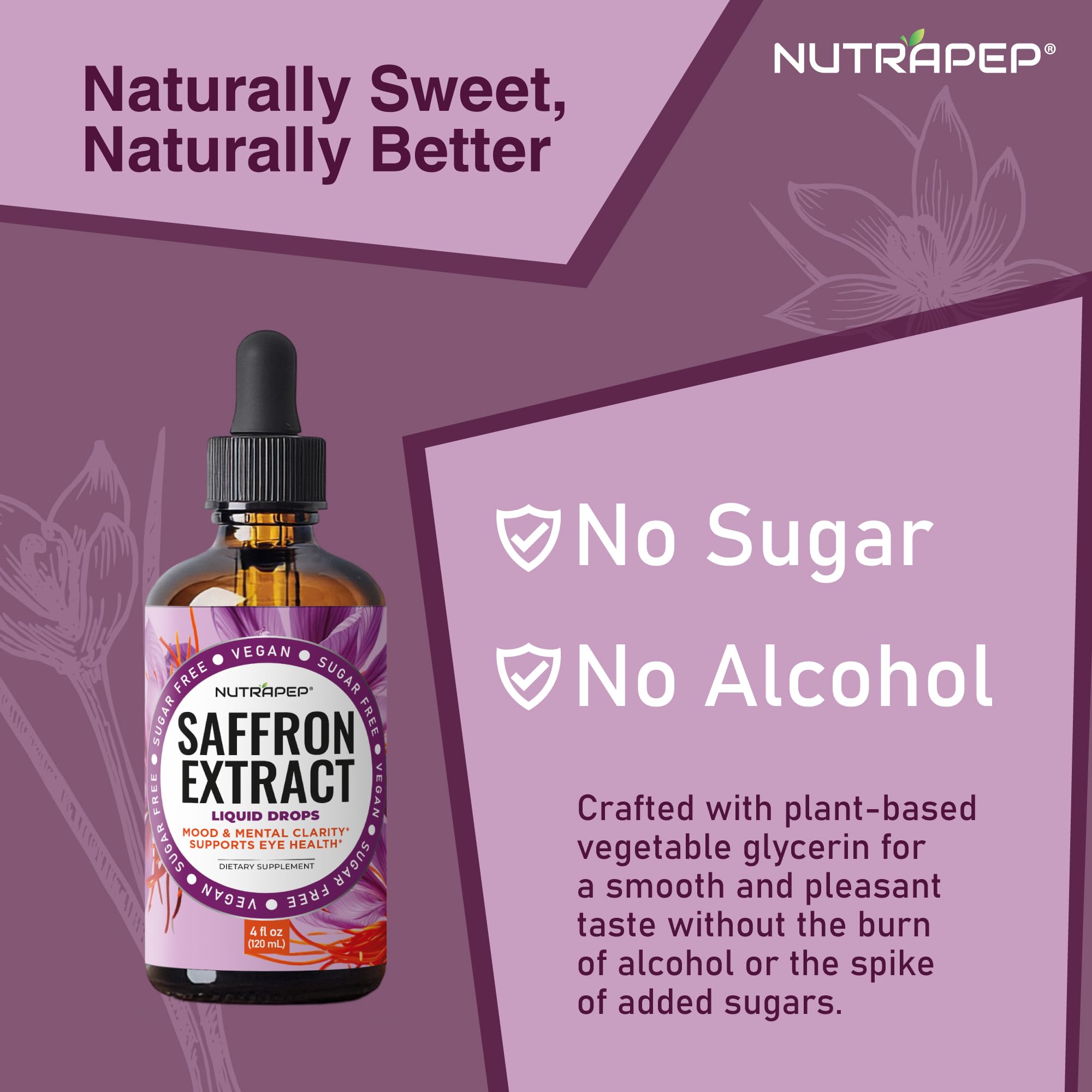 NutraPep Saffron Extract Drops packaging and bottle design for a clean routine.