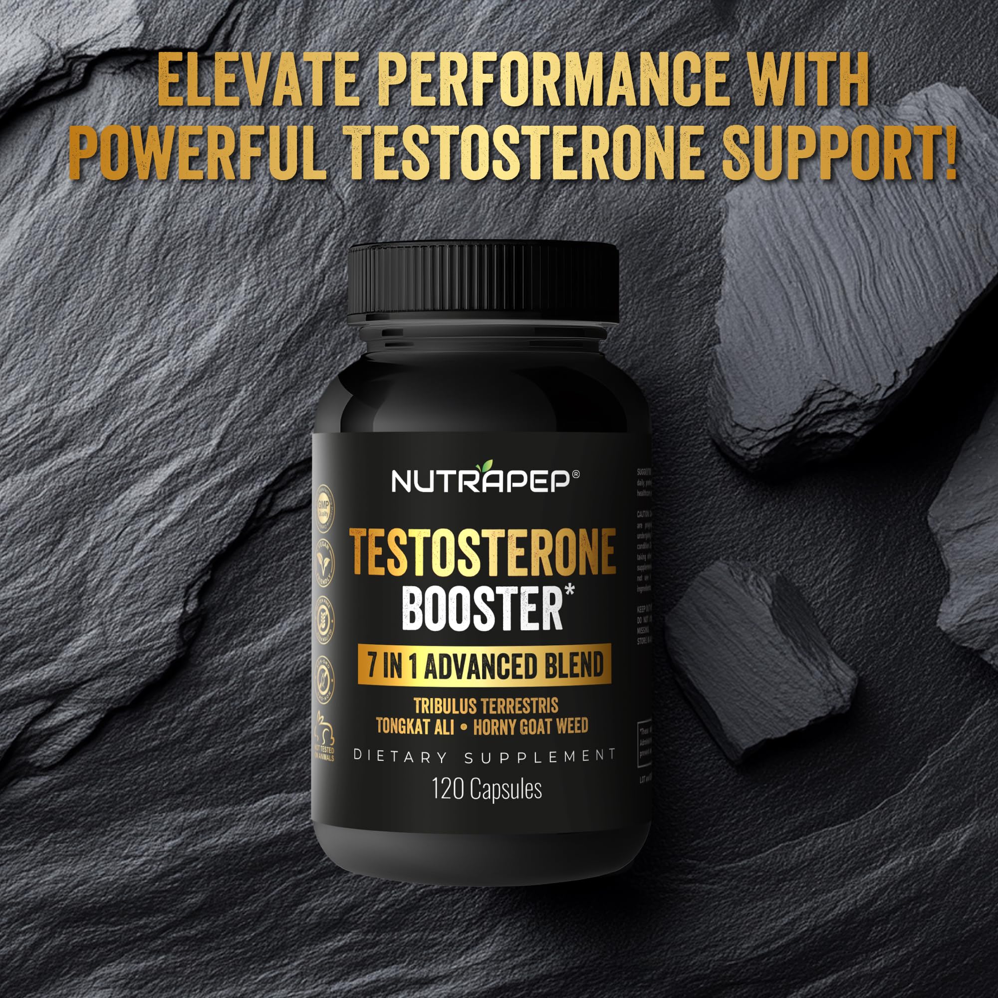 NutraPep Testosterone Booster vegan glutenfree icon highlights clean sports nutrition.