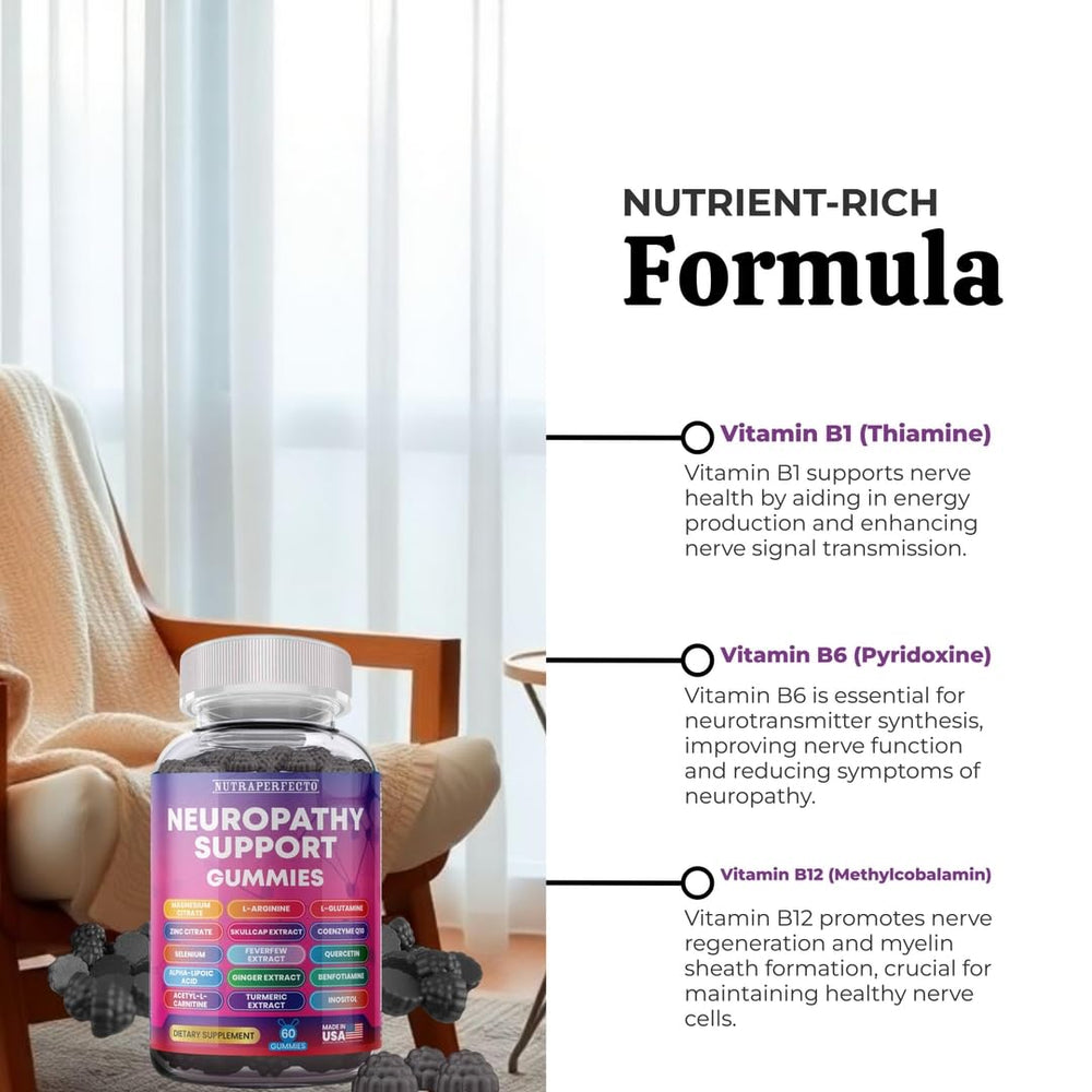NutraPerfecto bottle on table suggests easy, convenient daily nerve health routine.