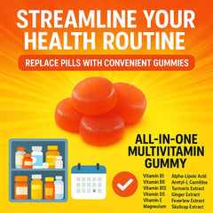 NutraPerfecto gummy close-up showcases turmeric-ginger blend for antioxidant support.