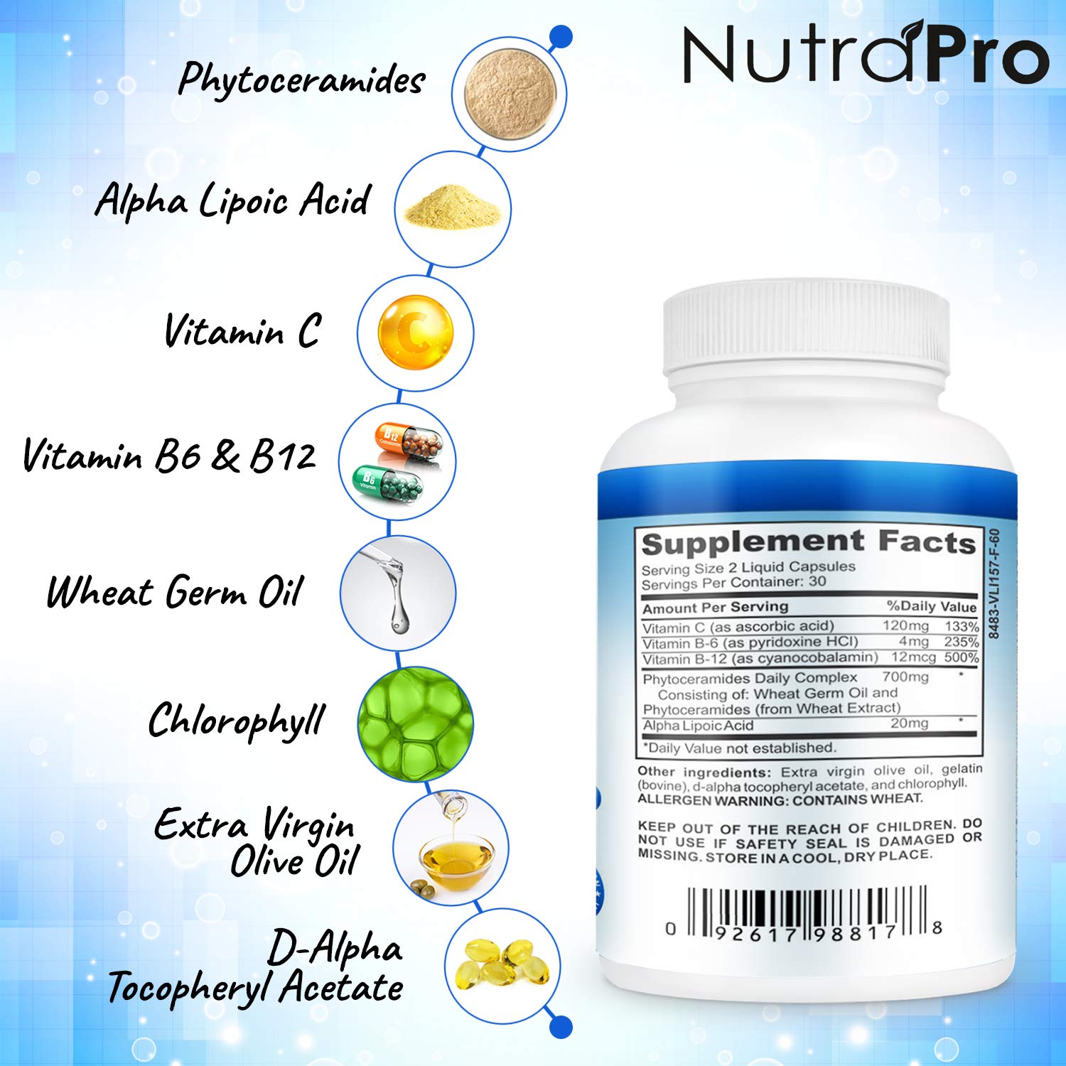 Pills dissolving in water with NutraPro Dermal Repair Complex signaling fast hydration and smoother texture.