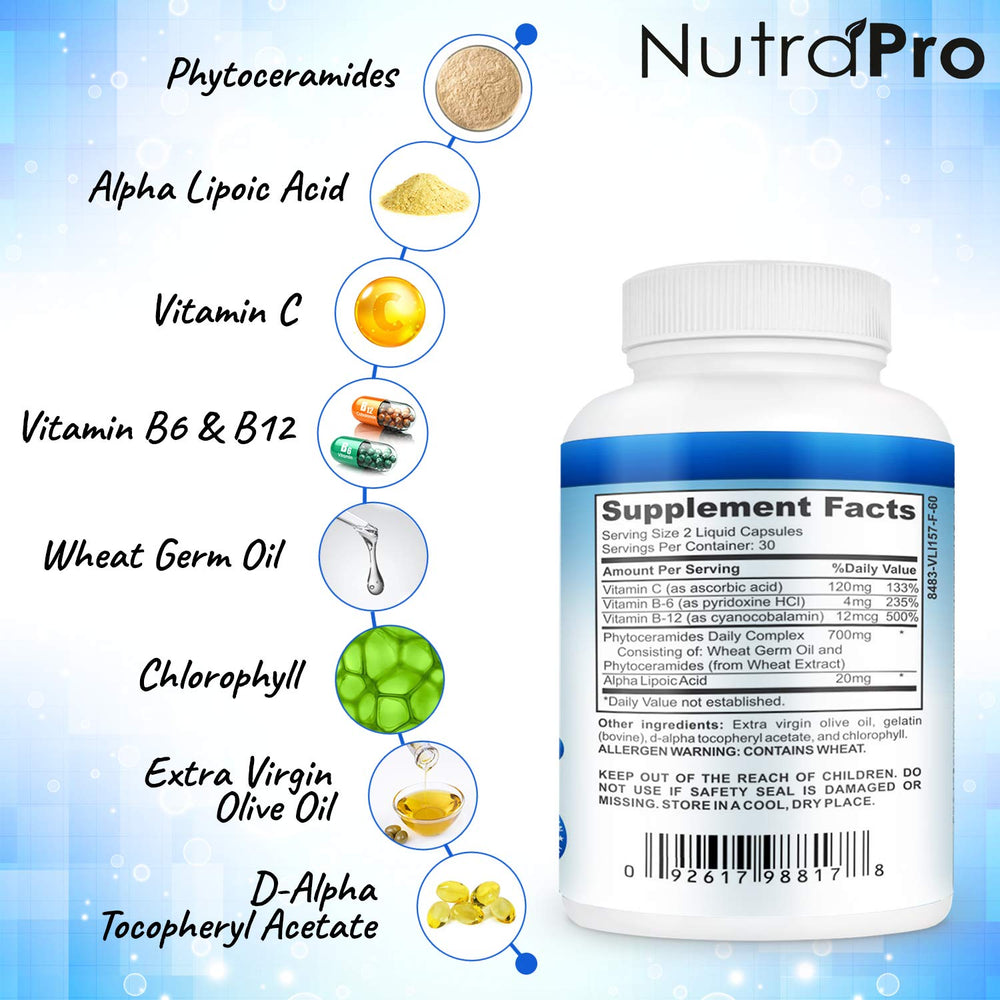 Pills dissolving in water with NutraPro Dermal Repair Complex signaling fast hydration and smoother texture.