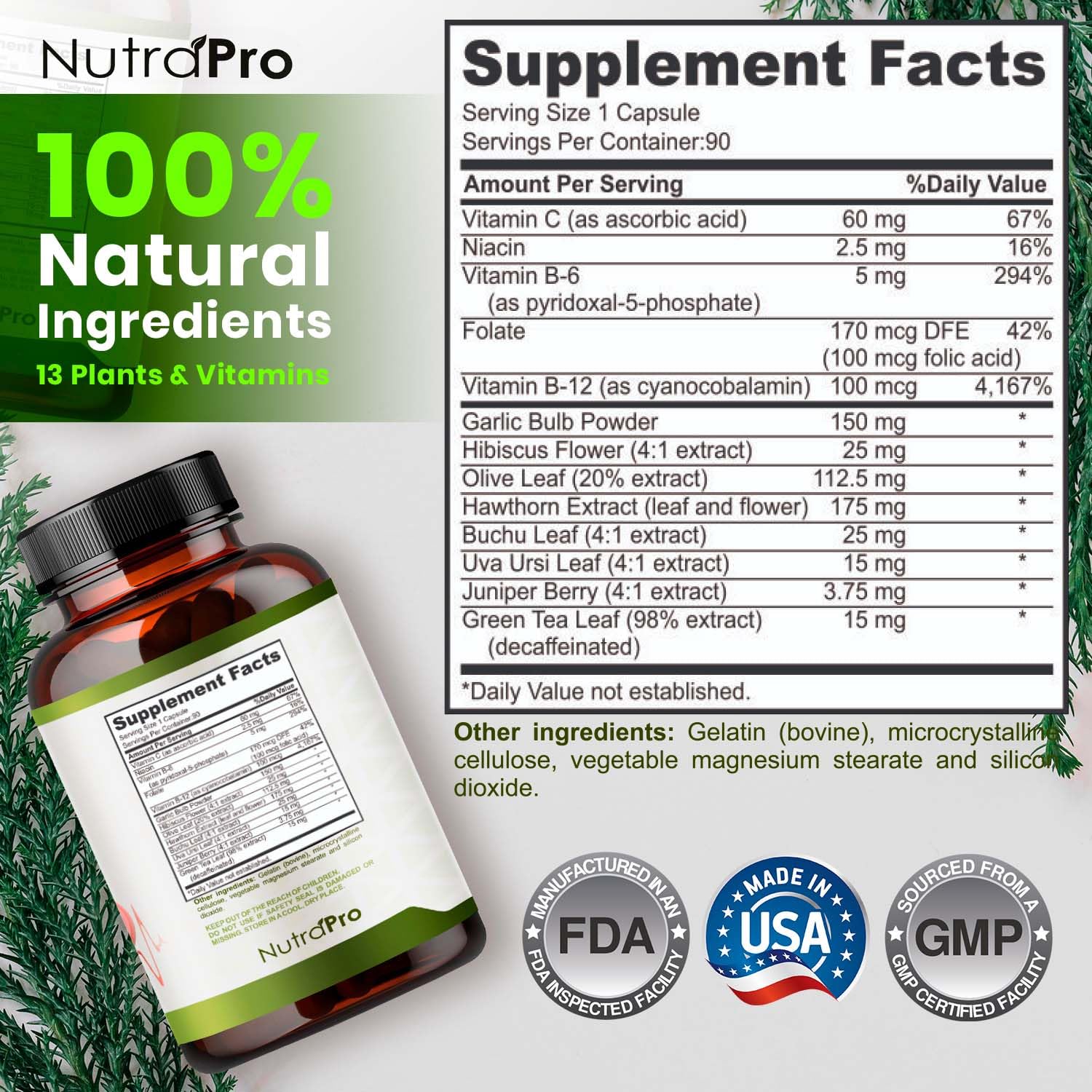 NutraPro Heart Health pills closeup highlights non-GMO, USA-made quality you can trust.