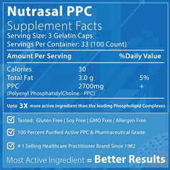 Nutrasal PhosChol capsules closeup shows pureness and compact gel caps for easy daily dosing.