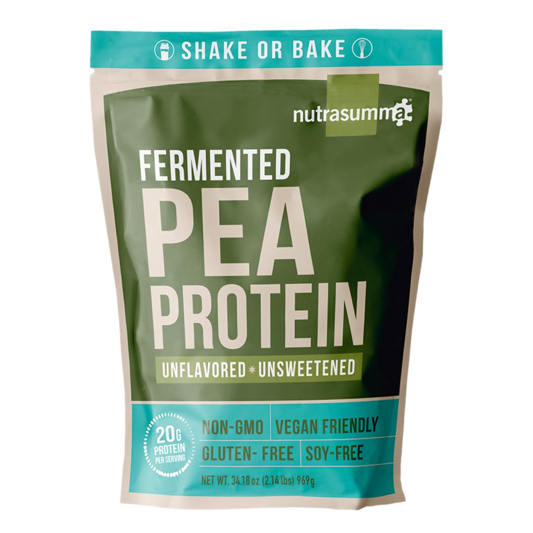 Nutrasumma pea protein powder unflavored bag shows smooth mixability for shakes