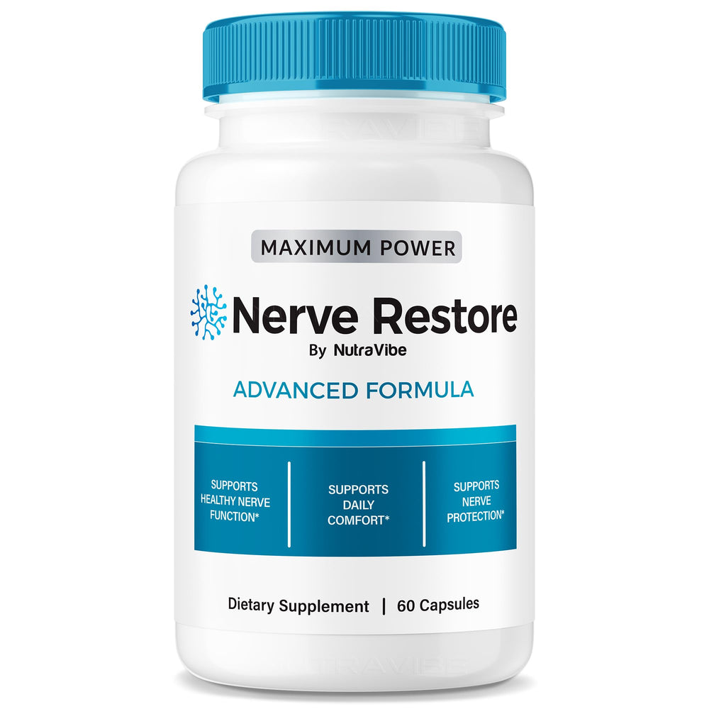NutraVibe Nerve Restore bottle front showing daily nerve support