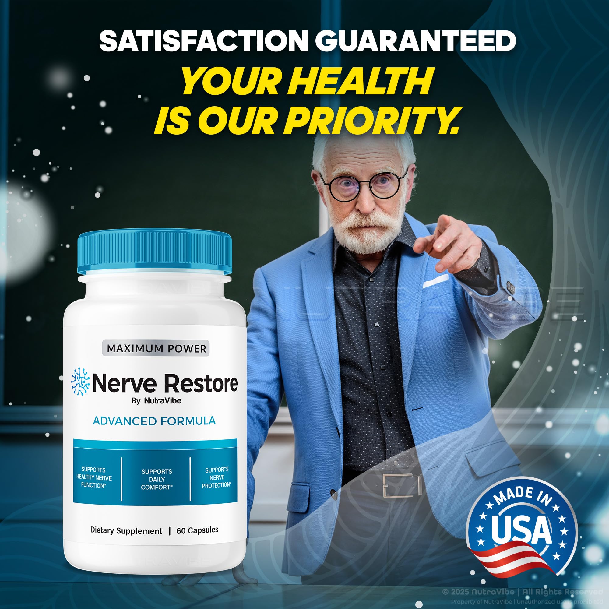 NutraVibe Nerve Restore display surface shows accessible nerve care