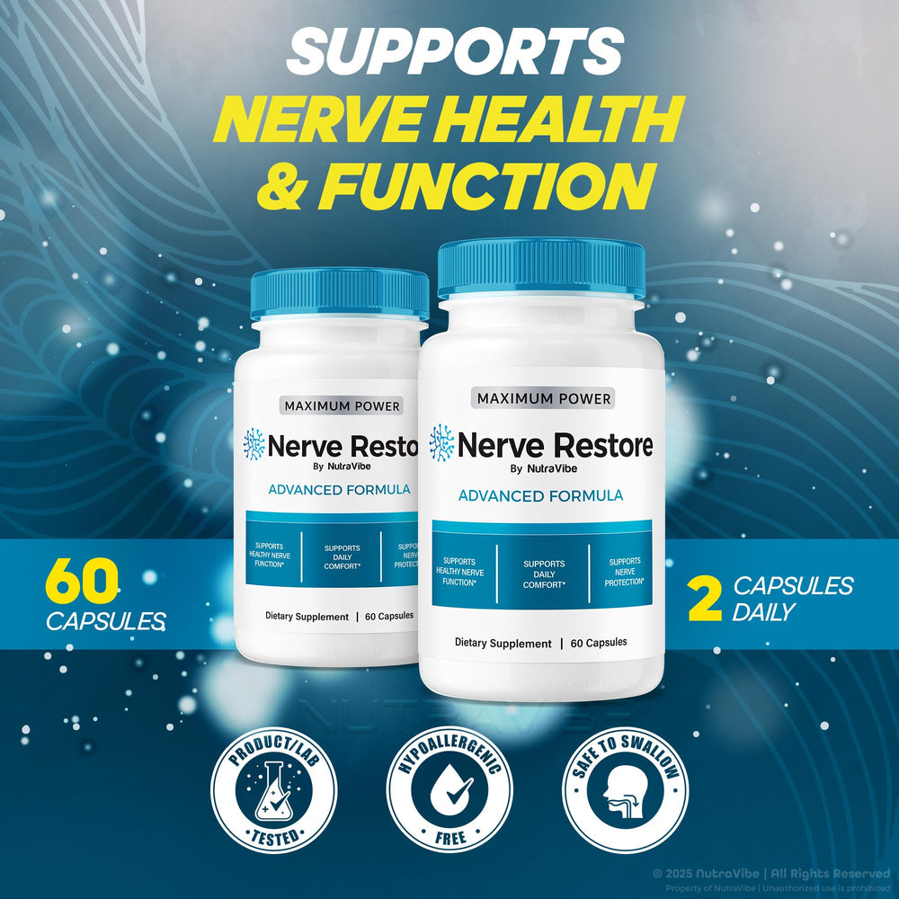 NutraVibe Nerve Restore label detail highlights premium ingredients