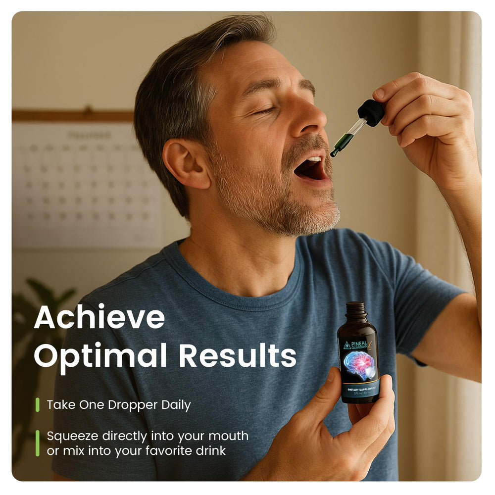 Nutraville Pineal Guardian X bottle beside a glass of water for easy daily use
