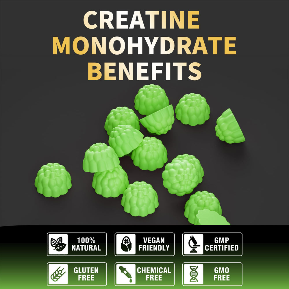 Nutravita creatina monohidrato gomitas, veganas, sin gelatina, opción limpia para fitness