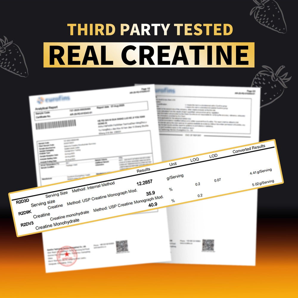 Nutravita Creatine Monohydrate Gummies on spoon showcases strawberry flavor and convenience.