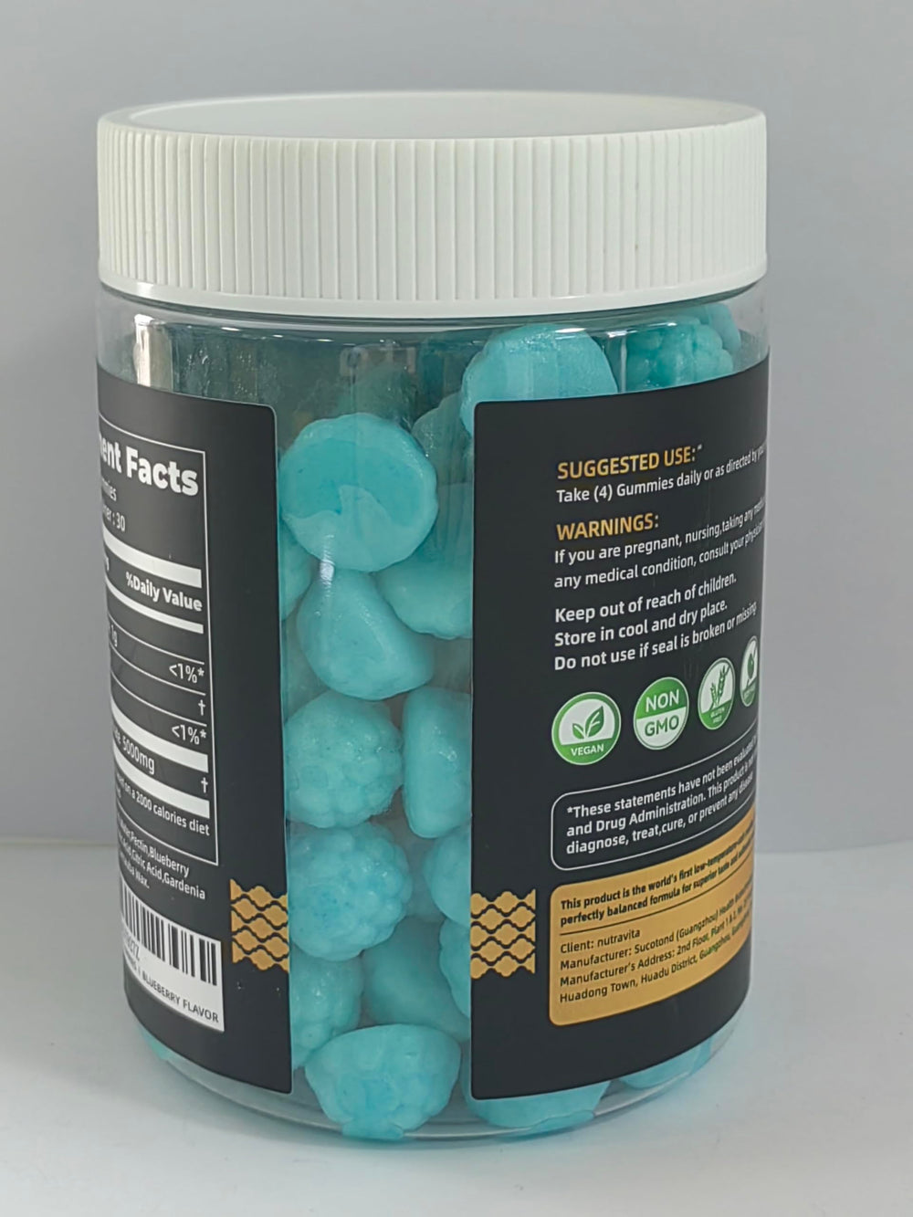 Nutravita Creatine Monohydrate Gummies close-up showing blueberry flavor