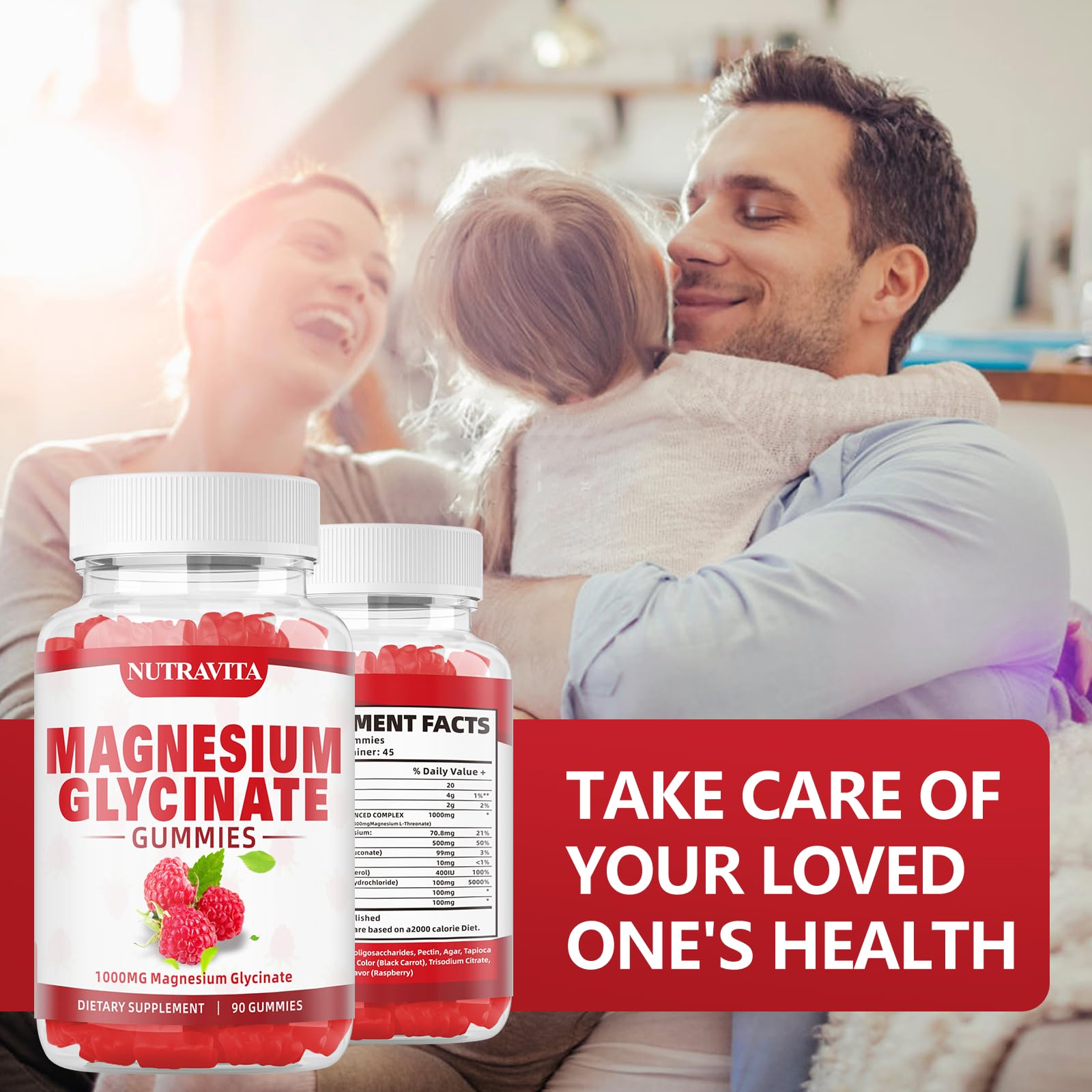 Label shows two gummies per day dosage for convenient use.