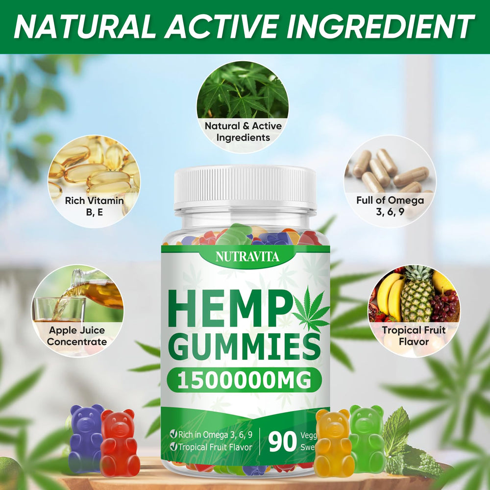 Nutravita Naturals Fruit Hemp Gummies close-up texture highlighting tasty shapes