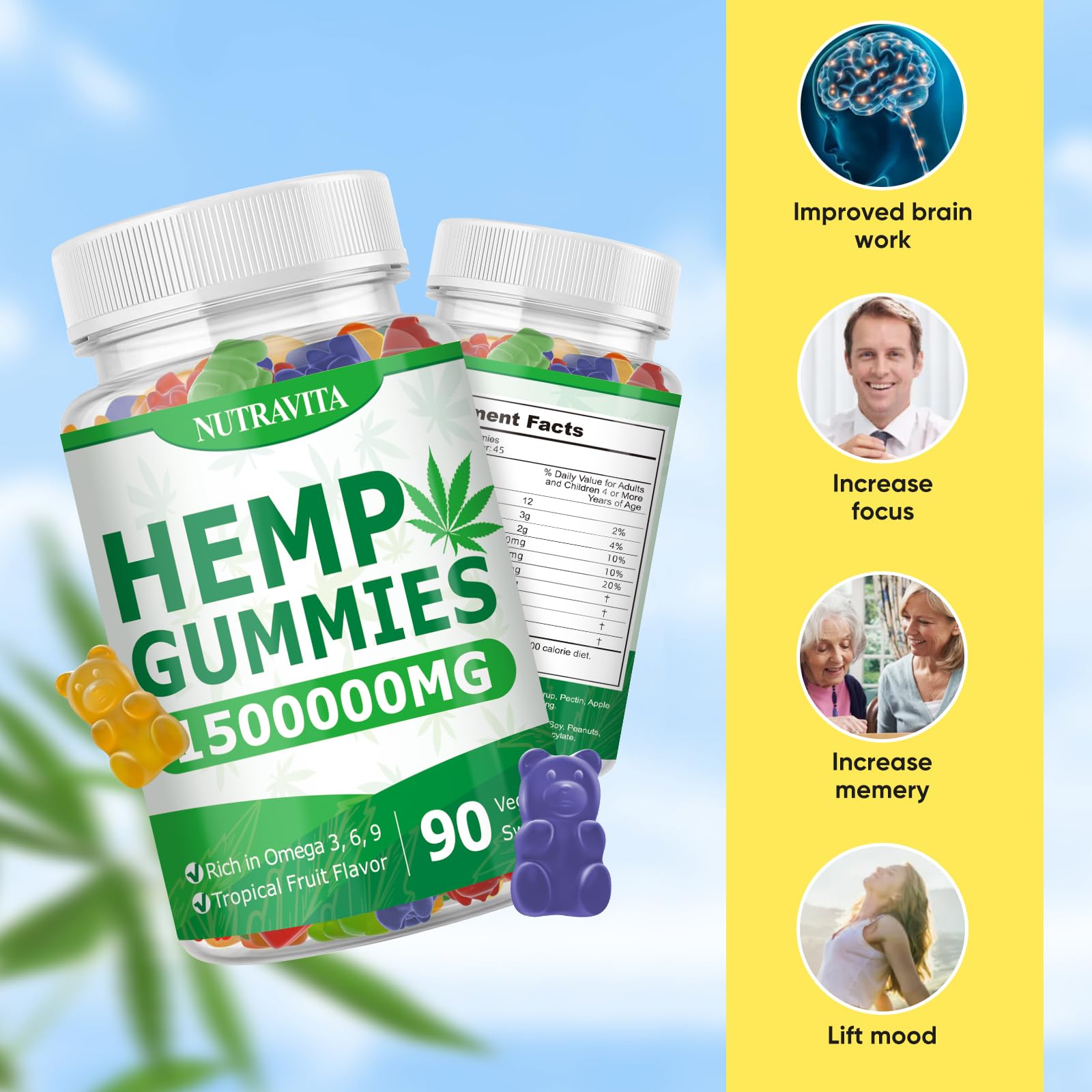 Nutravita Naturals Fruit Hemp Gummies reseal cap view for on-the-go calm