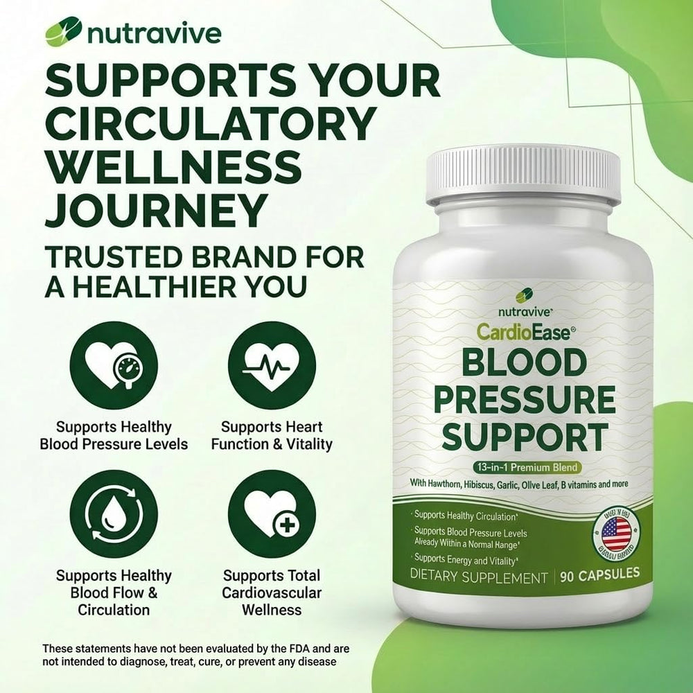 Nutravive Blood Pressure hibiscus flower accent indicating refreshing natural blend.