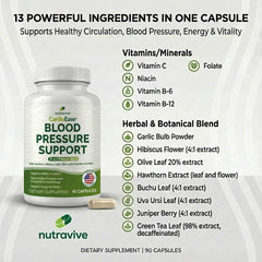 Nutravive Blood Pressure label details highlighting ingredients and purity.