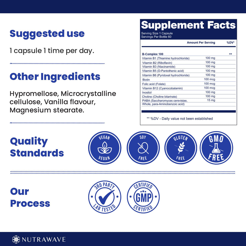 Nutra Wave Vitamin B Complex day-use pack for on-the-go vitality.