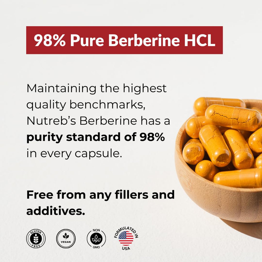 Nutreb Berberine 5x absorption visual highlights faster uptake in routine.