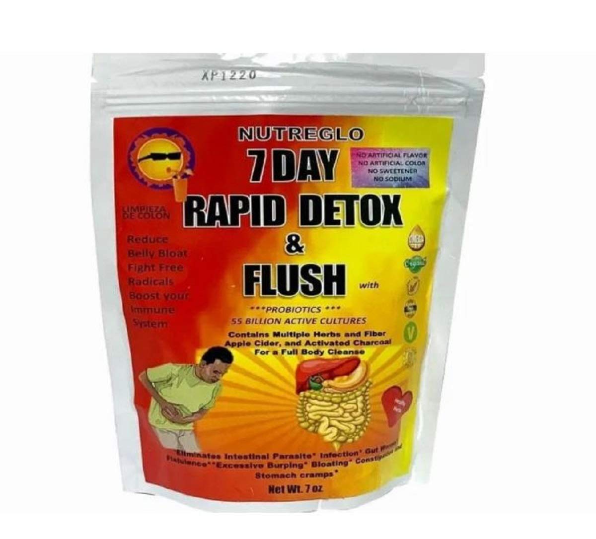 Nutreglo 7 Day Detox bottle shows natural ingredients for gentle full-body cleanse.