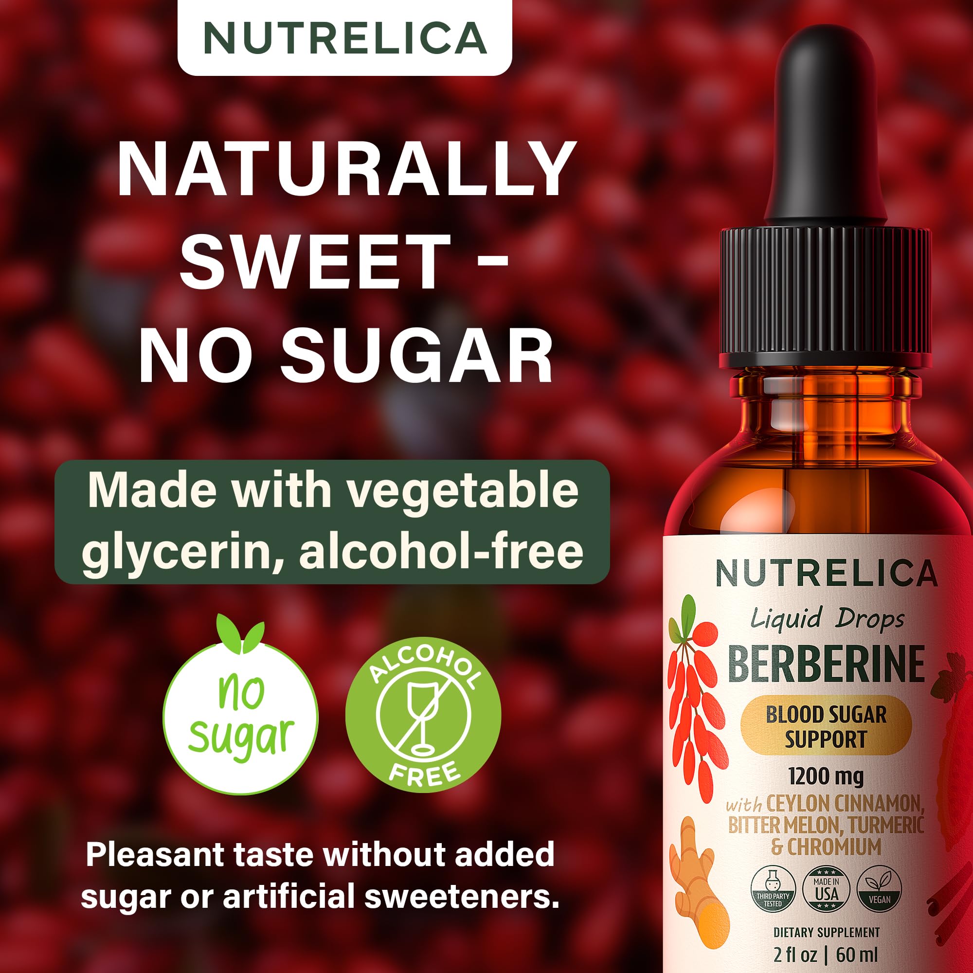 Nutrelica bitter-melon-turmeric blend label highlights vegan, non-GMO formulation.