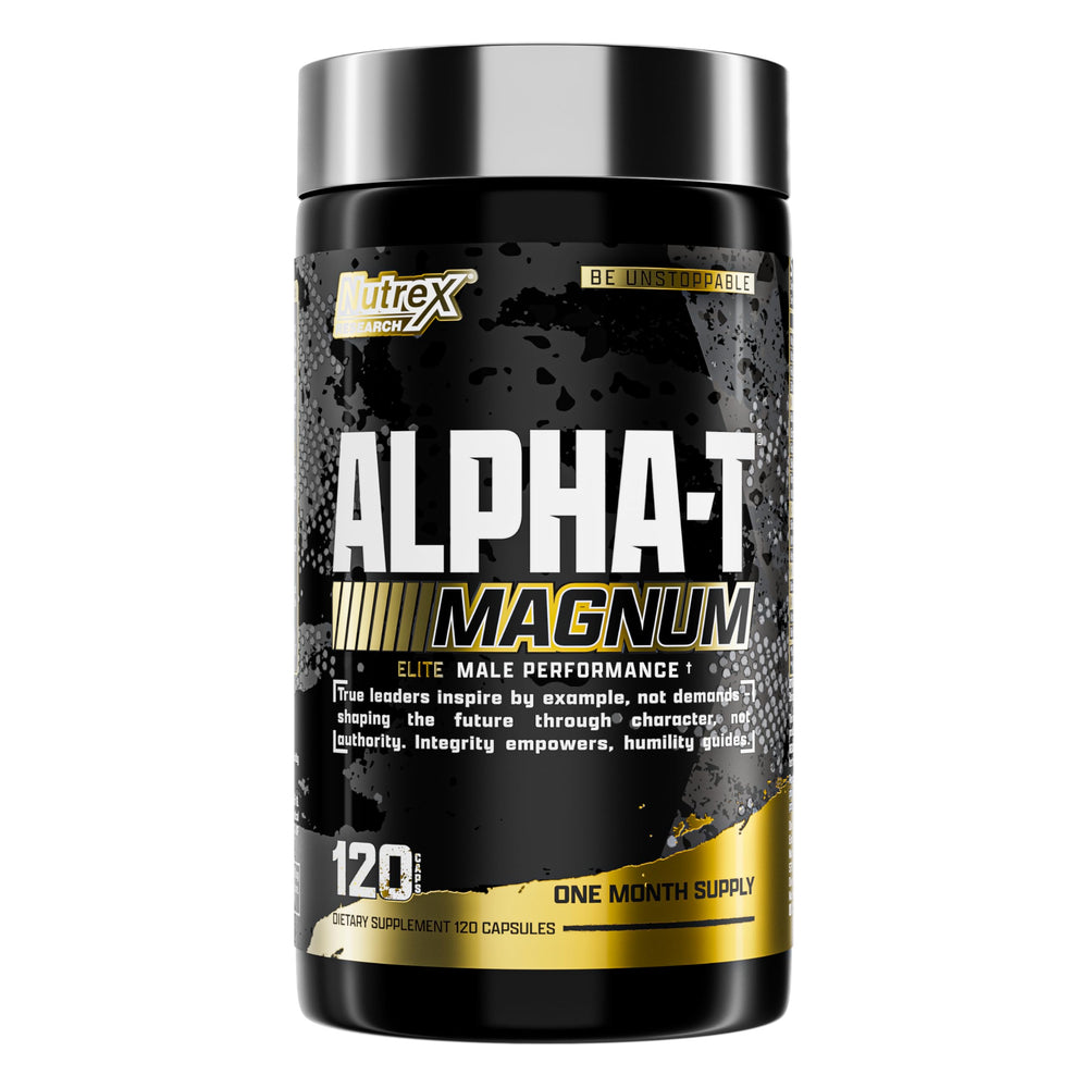 Nutrex Alpha-T Magnum bottle front for testosterone support during workouts