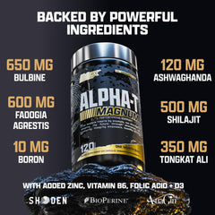 Nutrex Alpha-T Magnum label detail shows key ingredients for stamina support