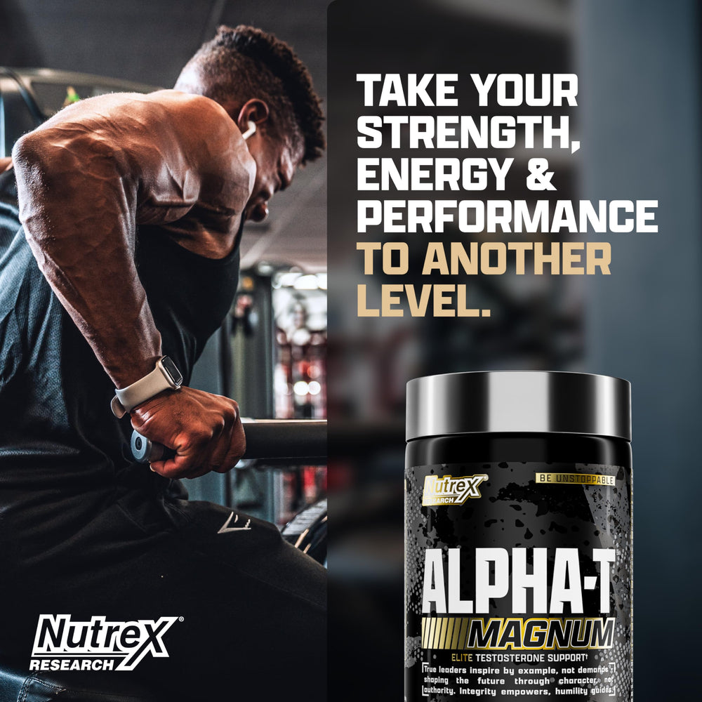 Nutrex Alpha-T Magnum packaging box emphasizing daily performance for active men