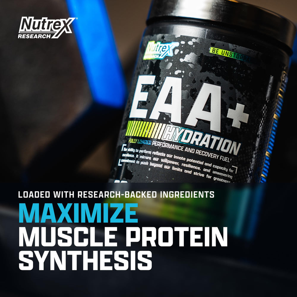 Nutrex EAA Hydration blue lemonade glass showing refreshing flavor during drink.
