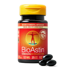 Nutrex Hawaii BioAstin bottle shows daily antioxidant support for eyes and skin.