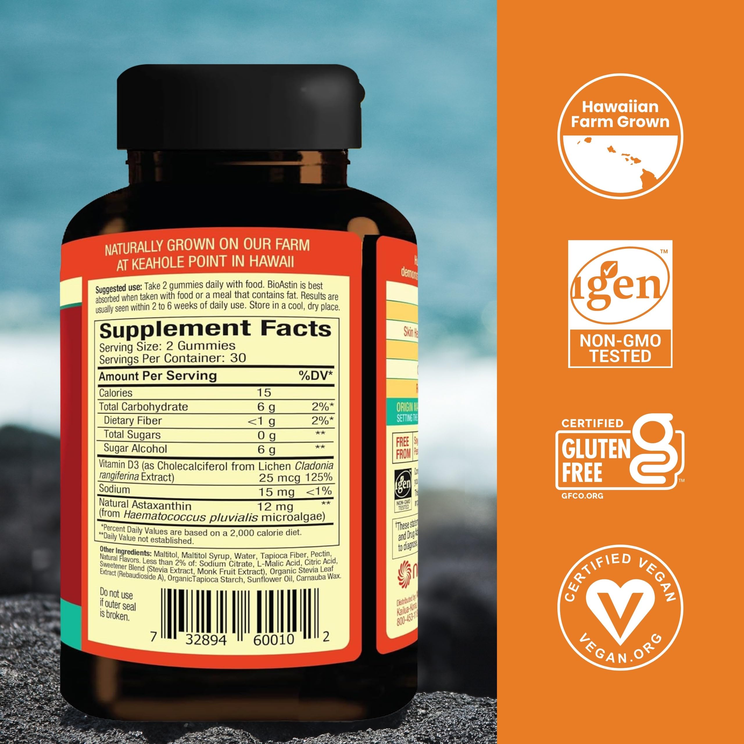 Nutrex Hawaii BioAstin gummies pack shot highlights convenient daily use.