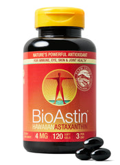 Nutrex Hawaii BioAstin Hawaiian Astaxanthin softgels in a 120-count bottle for daily antioxidant support.