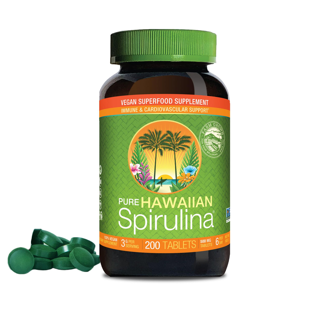 Nutrex Hawaii spirulina bottle with capsules for convenient daily vegan nutrition.