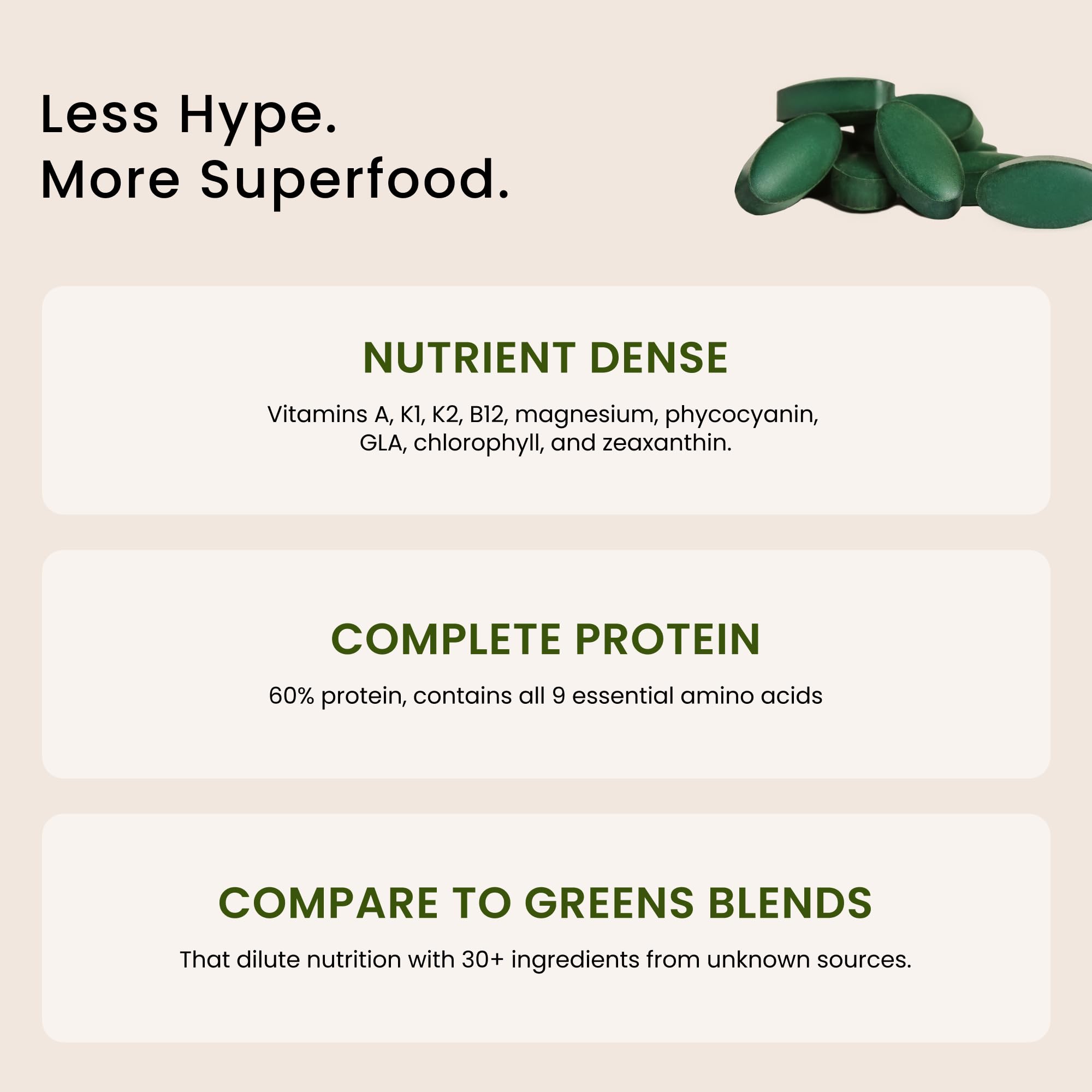 Nutrex Hawaii nutrition facts panel shows high protein and essential minerals.