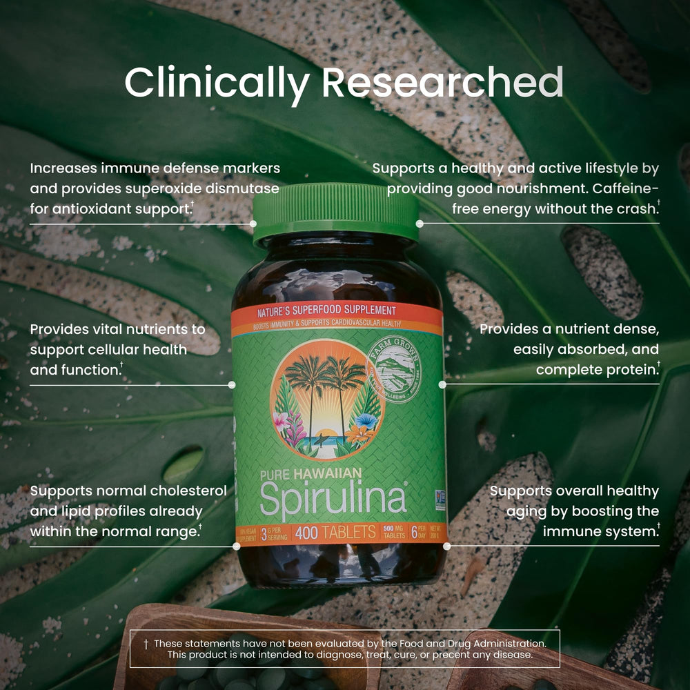 Nutrex Hawaii spirulina tablets in hand suggesting convenient daily use.