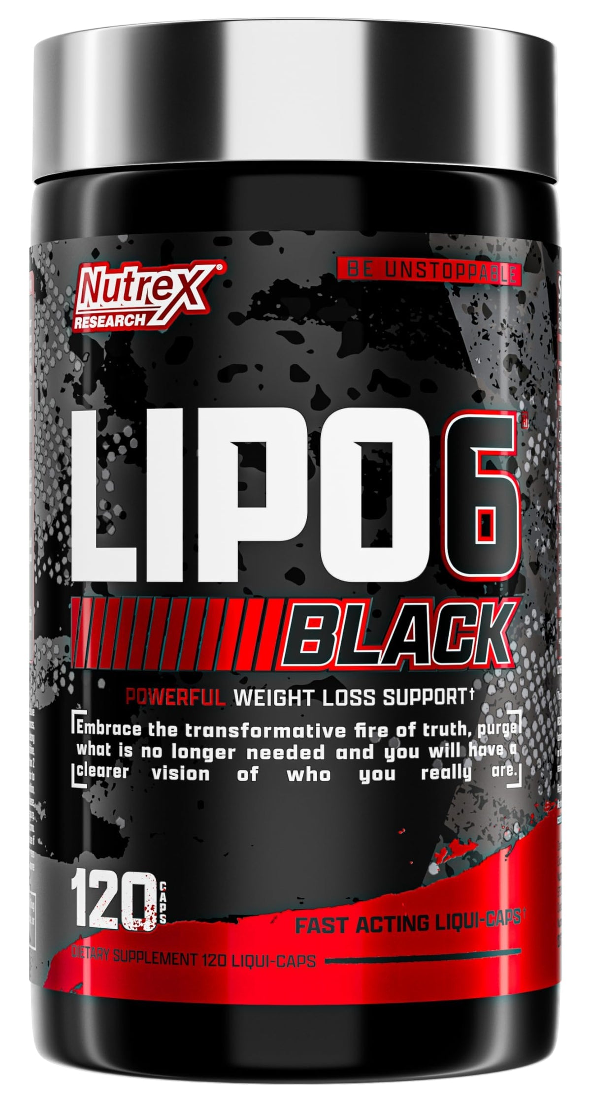 Nutrex Lipo-6 Black Max bottle aids workout energy and focus.