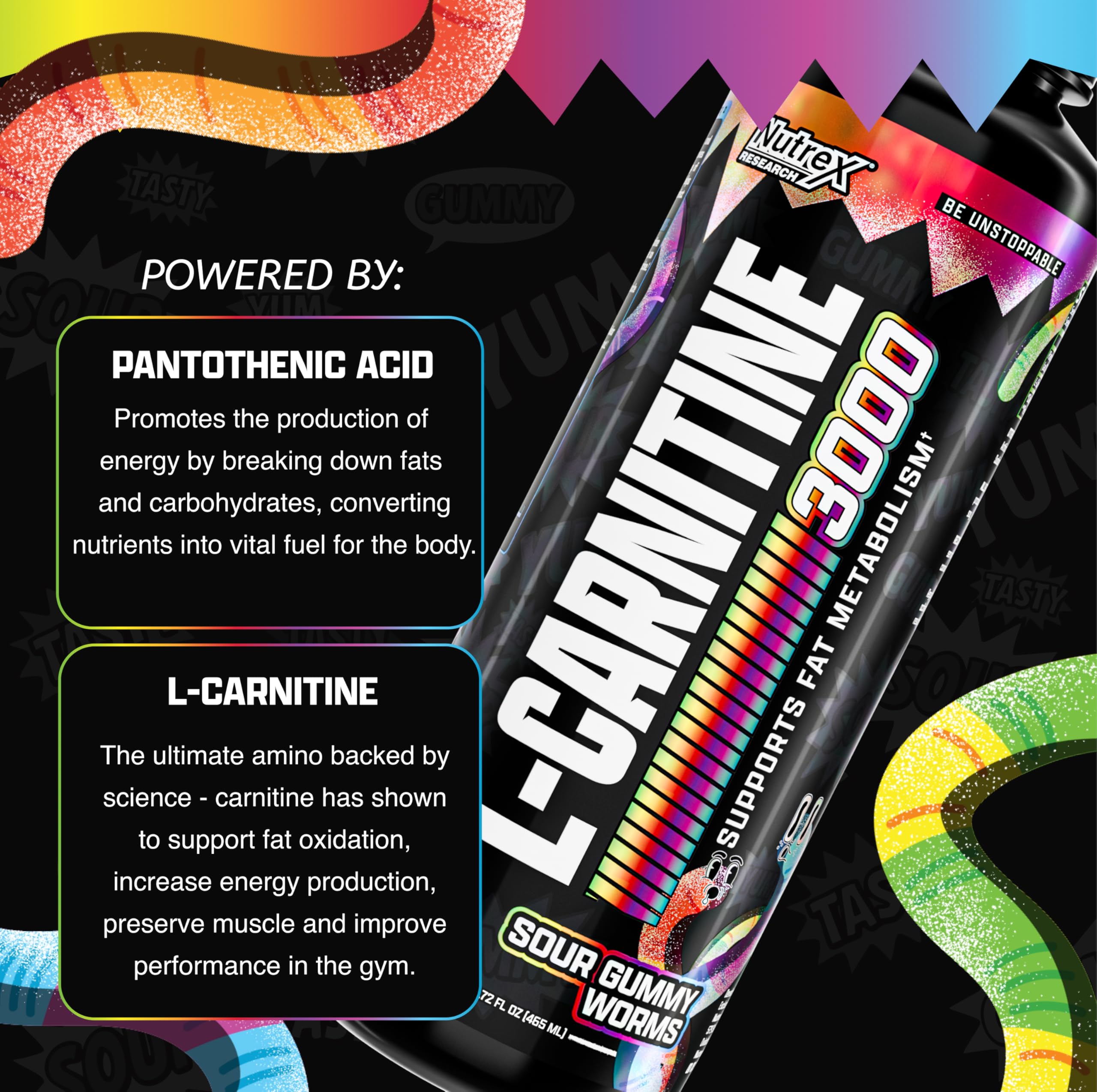 Nutrex L Carnitine 3000 pour shot highlighting quick absorption for workouts.