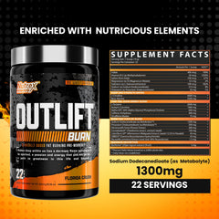 Nutrex Outlift Burn label closeup highlights a clean formula with no artificial colors.