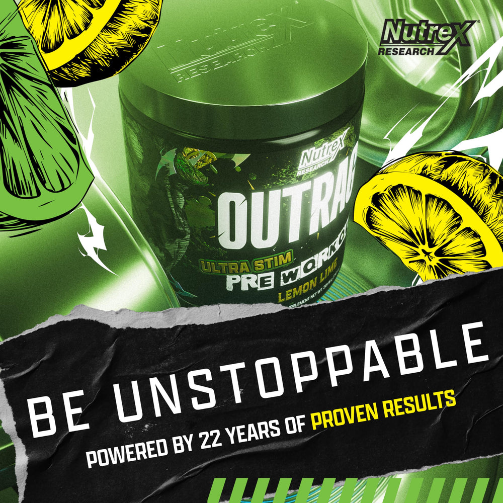 Nutrex Outrage front label showcasing high-stim pre-workout formula