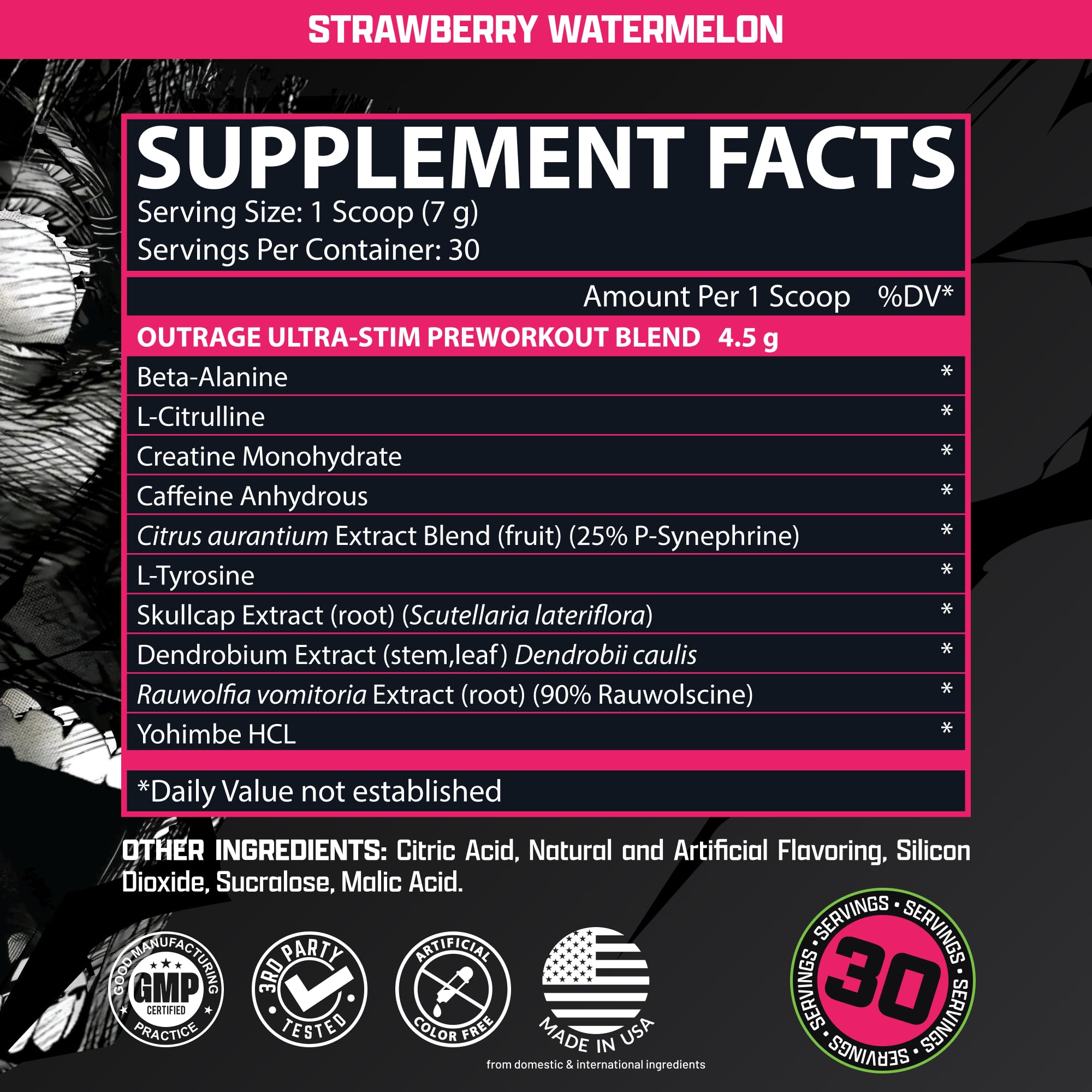 Nutrex Outrage Ultra label closeup emphasizing caffeine and ingredients.
