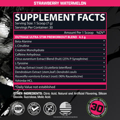 Nutrex Outrage Ultra label closeup emphasizing caffeine and ingredients.