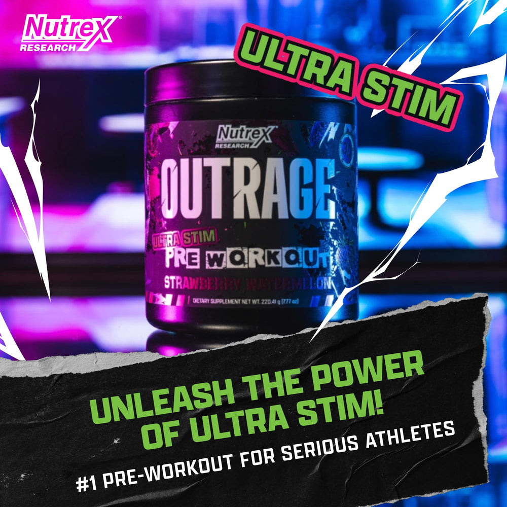 Nutrex Outrage Ultra scoop ready to mix for fast workouts.